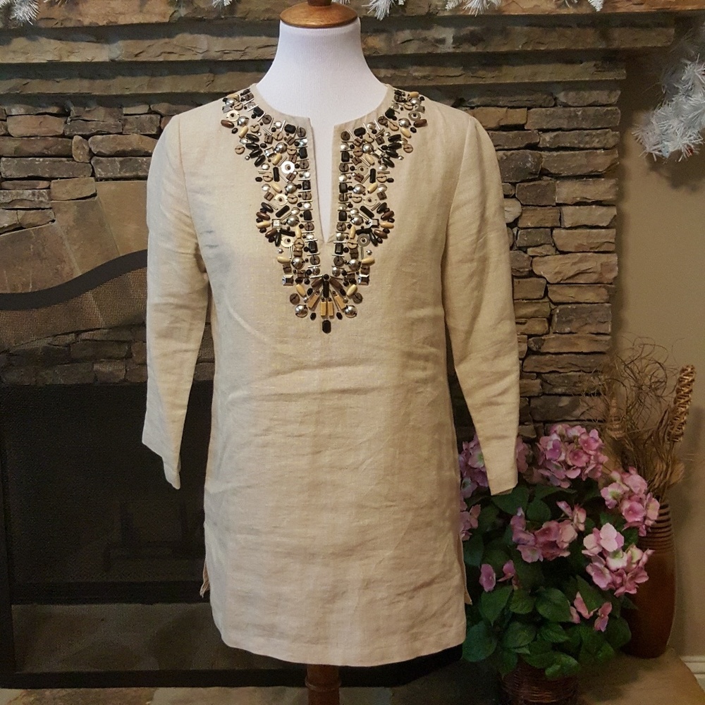 EUC/Michael Michael Kors Beaded Linen Tunic Blouse